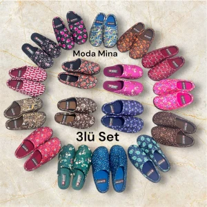 Kadın Ev Terlik ( 3lü Set ) Halı Terliği Zenne Gezer Gondol Kadın Terlik