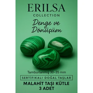 Tesbih Atölyesi Sertifikalı Doğal Malahit Taşı Kütle 3 Adet – Denge, Dönüşüm ve Koruyucu Enerji