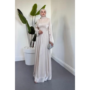 Saoris Boynu Kolu Taşlı Jan Jan Abiye Krem