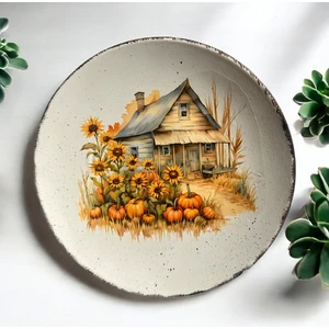 Ayçiçeği ve Kabak Desenli 18 cm Duvar Tabağı