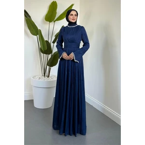 Saoris Boynu Kolu Taşlı Jan Jan Abiye Lacivert