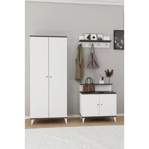 Alvo Vestiyer Takımı 2 Kapaklı Askılıklı Ayakkabılık Dolabı Beyaz Antrasit