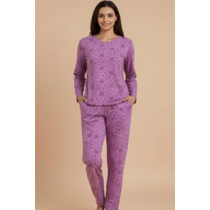 Kadın Pijama Takımı – Mor Desenli Uzun Kollu | Rahat ve Yumuşak Kumaşlı Ev Pijaması