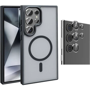 Galaxy S23 Ultra Kılıf M-safe Şarj Özellikli Mat Arka Yüzey Zore Sio Kapak + Kamera Lens Koruyucu