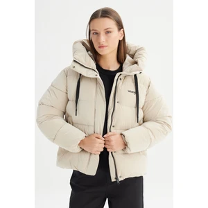 Regular Fit Normal Kesim Kapüşonlu Bej Mont