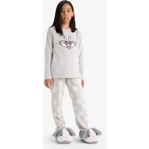 Kız Çocuk Looney Tunes Pijama Takımı Nakışlı Pelüş Uzun Kollu Üst Uzun Alt D1069A825WN