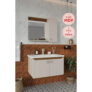 Banyo Selvi 80 cm Demonte Banyo Dolabı Aynalı Dolaplı Üst Dolap Lavabo