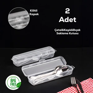 TE-192 2 Li Şeffaf Çok Amaçlı Çatal Bıçak Kaşık Taşıma Saklama Kabı Makyaj Aksesuar Kutusu - Organizer