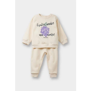Kız Bebek 2'li Takım İçi Yumuşak Tüylü Baskılı Sweatshirt Eşofman Altı F0559A525WN