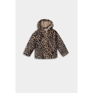 Kız Bebek Kapüşonlu Leopar Desenli Fermuarlı Pelüş Mont E7993A525AU