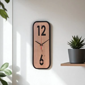 Ergeç Tasarım Dikdörtgen Ahşap Minimal Duvar Saati – 40×15 Cm, Sessiz Mekanizma, Modern Tasarım
