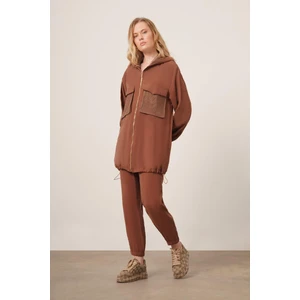 Ftz Women Kadın File Detaylı Pantolonlu Takım  Kahve 30713