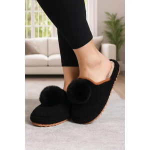 Kadın Ponponlu Ev Terliği Ses Yapmaz Kalın Taban Kışlık Terlik