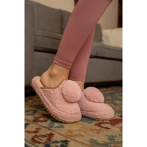Kadın Ponponlu Ev Terliği Ses Yapmaz Kalın Taban Kışlık Terlik