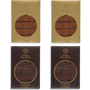 Elit Çikolata Kuvertür Bitter Çikolata (2) ve Sütlü Çikolata (2) 250g 4'lü Set (4x250g) Glutensiz