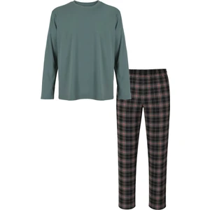 Erkek Pamuklu Uzun Kollu Yamalı Ekose Desenli Pijama Takımı
