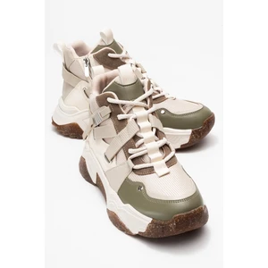 Clara Bej Yeşil Fermuarlı ve Bağcıklı Kadın Spor Bot