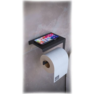 alfams by fmsa Metal Modern Raflı Tuvalet Kağıtlık – Telefon ve Aksesuar Askılı Wc Peçete Tutucu Siyah