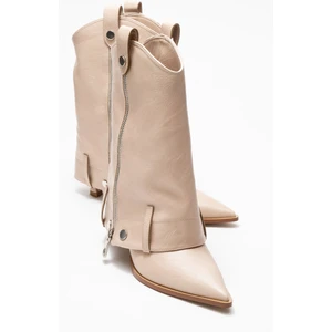 Lola Bej Fermuarlı Sivri Burunlu Kadın Topuklu Bot