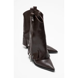 Lola Kahverengi Fermuarlı Sivri Burunlu Kadın Topuklu Bot
