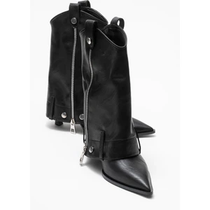 Lola Siyah Fermuarlı Sivri Burunlu Kadın Topuklu Bot