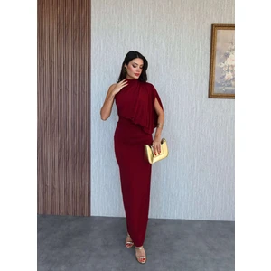 Tek Omuz Drapeli Uzun Elbise