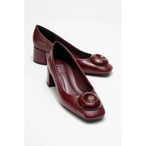 Mıla Bordo Tokalı Kare Burunlu Kadın Kalın Topuklu Ayakkabı