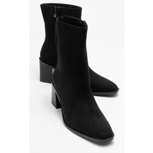 Chara Siyah Süet Kadın Kalın Topuklu Bot
