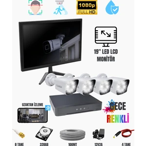 Monitörlü 4'lü Kamera Seti – Exitcam 1080P Fullhd + 320GB HDD + 19'' Ekran Dahil