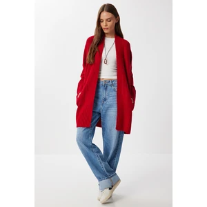 Cepli Uzun Triko Hırka LZA0014 Kırmızı