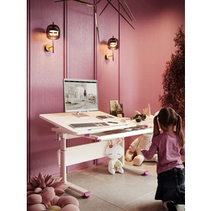 Creo Mobili Vega Basic Çekmeceli Çalışma Masası, Kız Çocuk İçin Eğim ve Yükseklik Ayarlı Masa - 130x70 Cm, Ekru/Fuşya