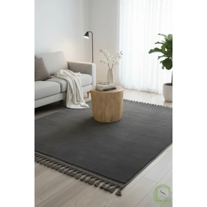 Serenita Home Post/peluş Yıkanabilir Kaymaz Taban Yumşacık Antrasit Örgü Saçaklı Modern ve Şık Salon Oturma Odası Mutfak Çocuk Odası Koridor Antre Halısı