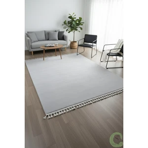 Serenita Home Post/peluş Yıkanabilir Kaymaz Taban Yumşacık Açık Gri Örgü Saçaklı Modern ve Şık Salon Oturma Odası Mutfak Çocuk Odası Koridor Antre Halısı