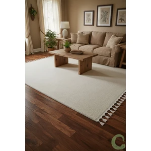 Serenita Home Post/peluş Yıkanabilir Kaymaz Taban Yumşacık Krem/ekru Örgü Saçaklı Modern ve Şık Salon Oturma Odası Mutfak Çocuk Odası Koridor Antre Halısı