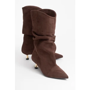 Steın Kahverengi Süet Sivri Burunlu Körüklü Kadın Kısa Çizme