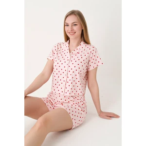 Nbb Pembe Berry Şortlu Crop Önden Düğmeli Pijama Takımı