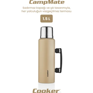 1.5 Litre Çift Katlı Çelik Termos-24 Saat Sıcak, 48 Saat Soğuk, Kulplu (Kamp, Piknik, Ofis, Seyahat)