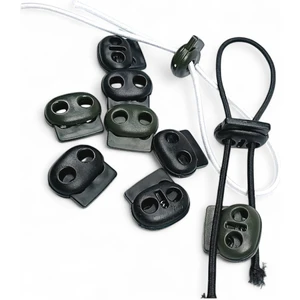 Iki Delikli Siyah Plastik Stoper | 20 Adet Üstten Basmalı Ip Ucu Stoperi | Mont Stoperi 20'li