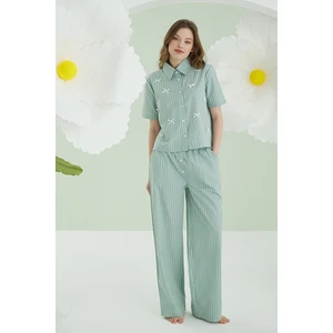 Nbb Yeşil Kurdele Önden Düğmeli Pijama Takım