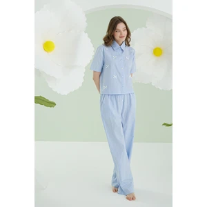 Nbb Mavi Kurdele Önden Düğmeli Pijama Takım