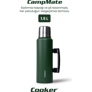 1.5 Litre Çift Katlı Çelik Termos-24 Saat Sıcak, 48 Saat Soğuk, Kulplu (Kamp, Piknik, Ofis, Seyahat)