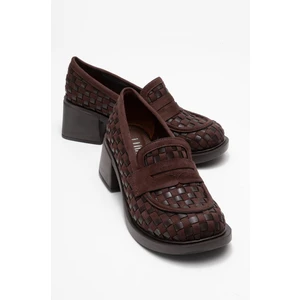Marlon Kahverengi Örgülü Kadın Kalın Topuklu Loafer Ayakkabı