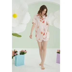 Nbb Pembe  Karpuz Önden Düğmeli Şortlu Pijama Takımı