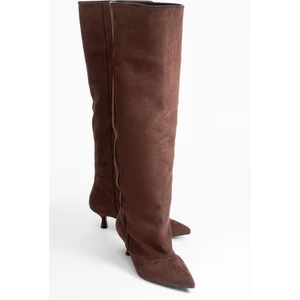 Zach Kahverengi Süet Diz Üstü Kadın Kısa Topuklu Çizme