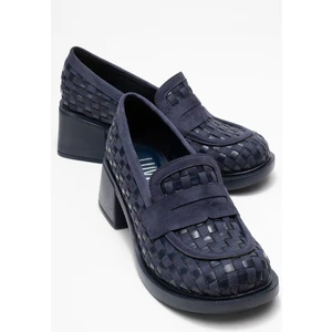 Marlon Lacivert Örgülü Kadın Kalın Topuklu Loafer Ayakkabı