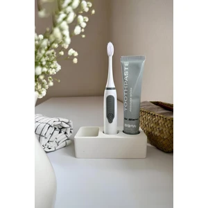 Beyaz Beton Diş Fırçalık & Diş Macunu Standı | Elektrikli Fırça Için Minimalist Banyo Organizeri