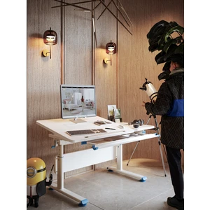 Creo Mobili Vega Basic Ergonomik Öğrenci Çalışma Masası Çekmeceli ve Yükseklik Ayarlı Erkek Çocuk Masası - 130x70 Cm, Beyaz/Mavi
