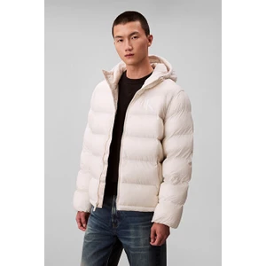 Erkek Normal Kalıp Dik Yaka Monogram Aplikeli Şişme Mont - Ekru