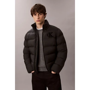 Erkek Normal Kalıp Dik Yaka Monogram Aplikeli Şişme Mont - Siyah