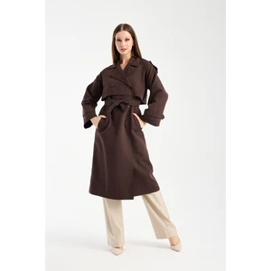 Acı Kahve Kruvaze Kapama Rüzgarlık Detaylı Trençkot